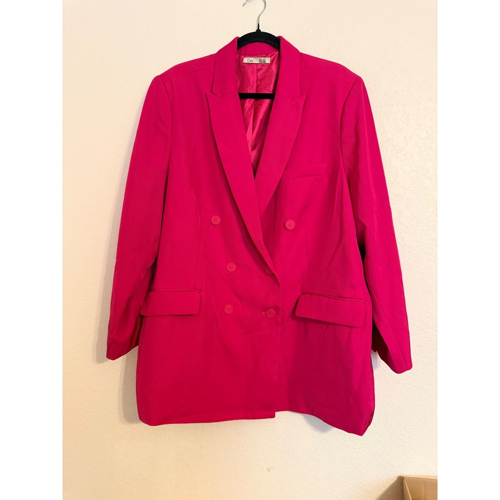 Dex Womens 3X Hot Pink Double Breasted Blazer Oversized Lined Jacket Plus Size